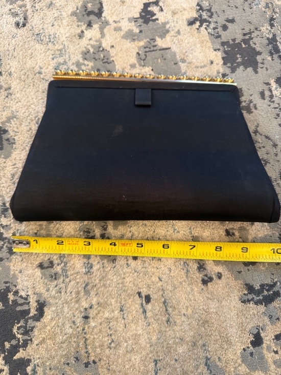 Handbags - Vintage Black Satin Evening Clutch with Gold Frame